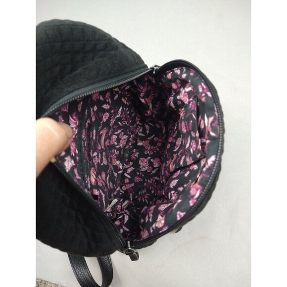 Vera Bradley Solid Black Mini Small Backpack Micro Quilted Foxes - Picture 8 of 12